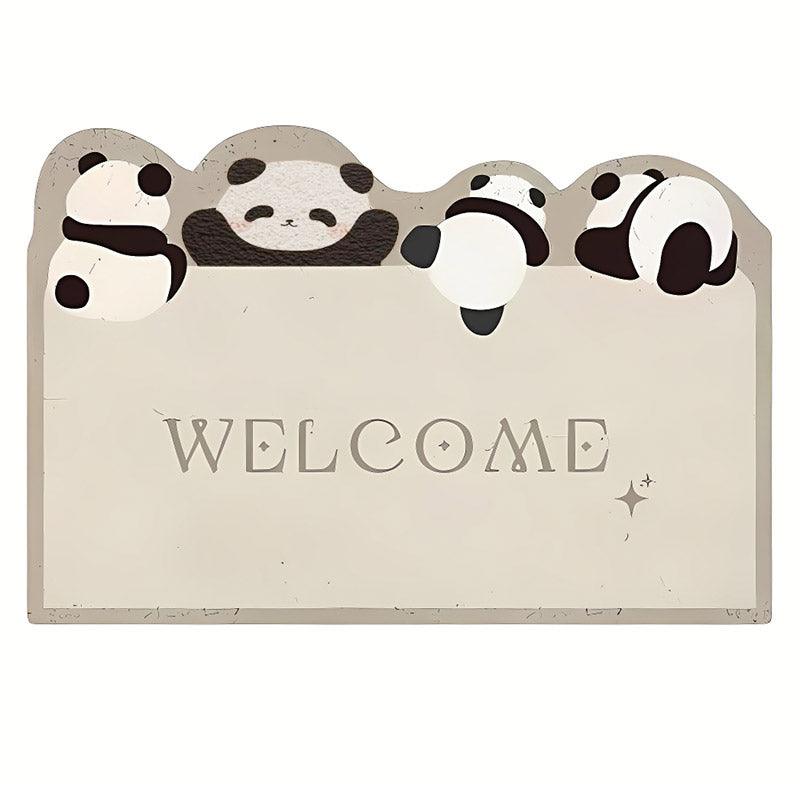 Cartoon Non Slip Household Silk Circle Floor Mat Durable Entryway Rug Can Be Cut - Panda 6
