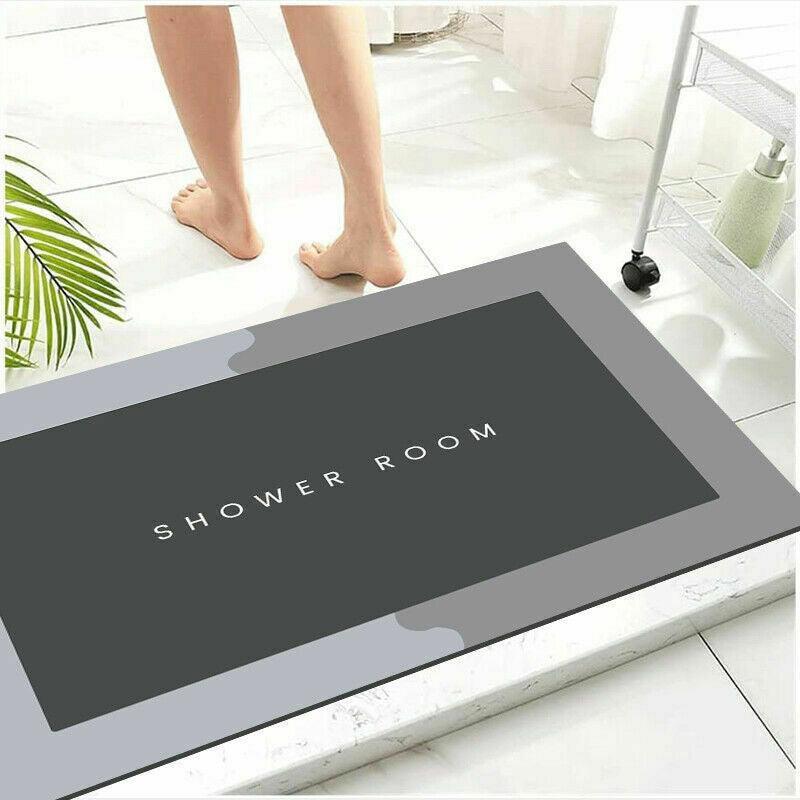 50x80CM Super Absorbent Floor Mat Soft Quick-Drying Non-Slip Diatom Mud Bath - Grey-Oval 4