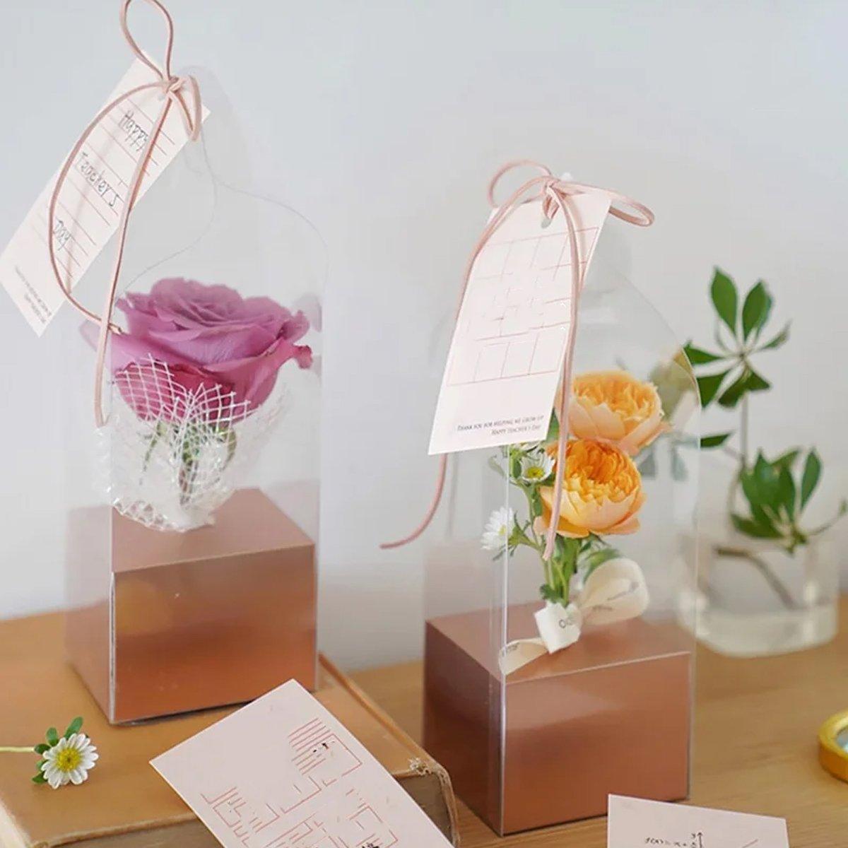10pcs Bouquet Packaging Transparent PVC Flower Box Portable Floral Gift Boxes - Black 4