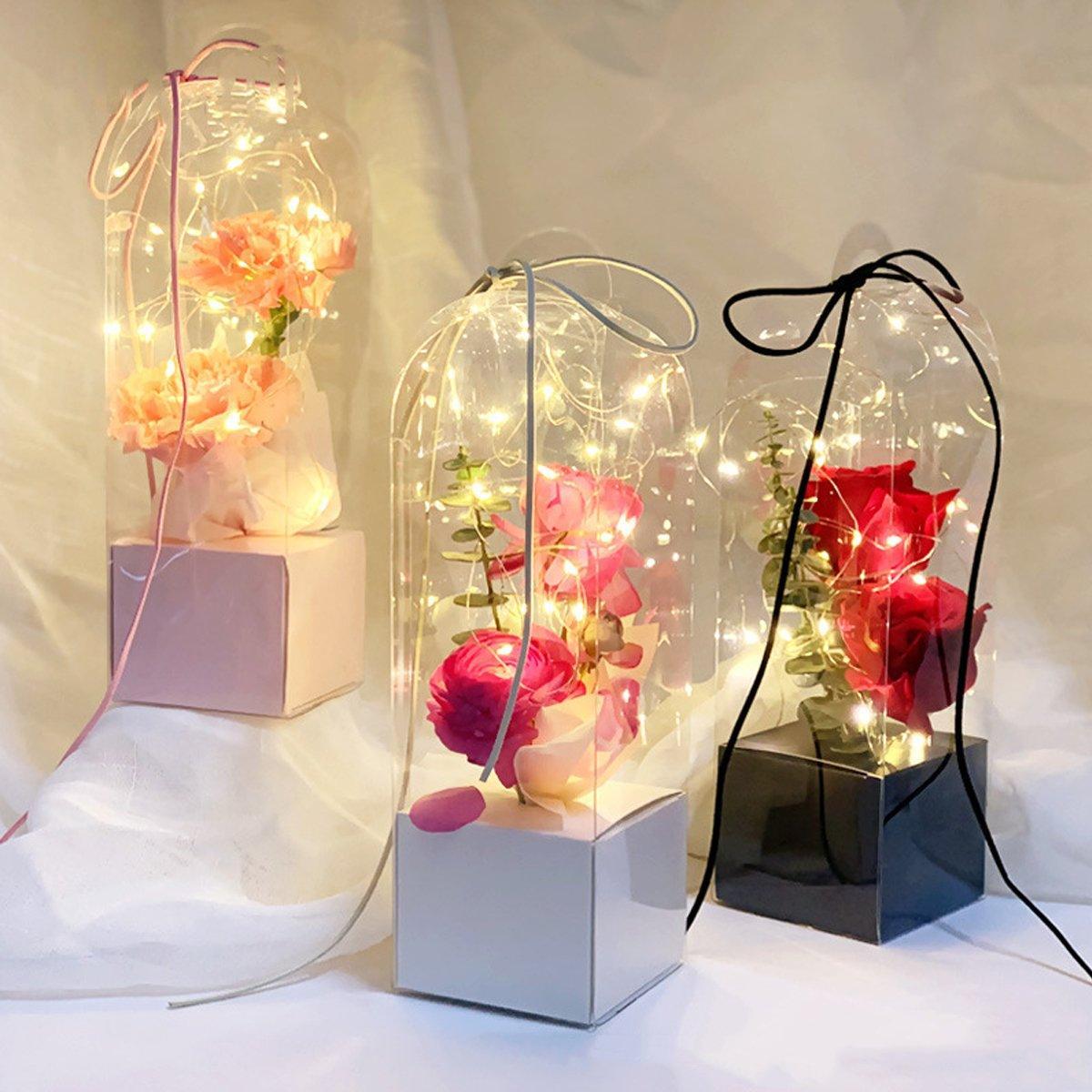 10pcs Bouquet Packaging Transparent PVC Flower Box Portable Floral Gift Boxes - Black 5