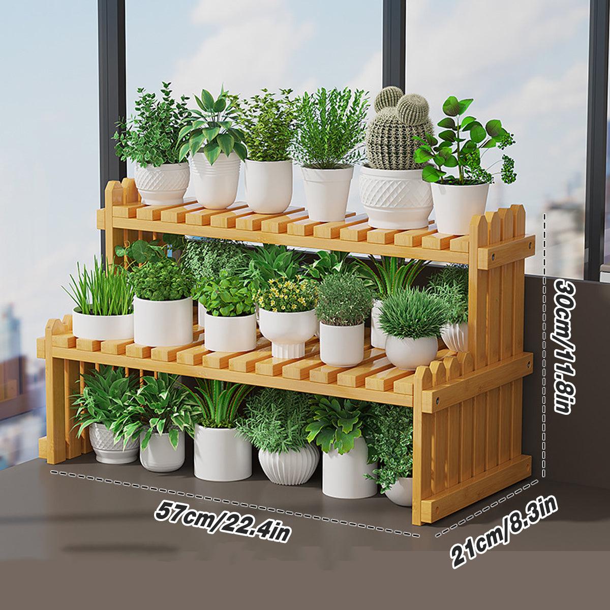 2 Tier Bamboo Plant Stand Flower Pot Rack Indoor Outdoor Patio Garden Shelf 3