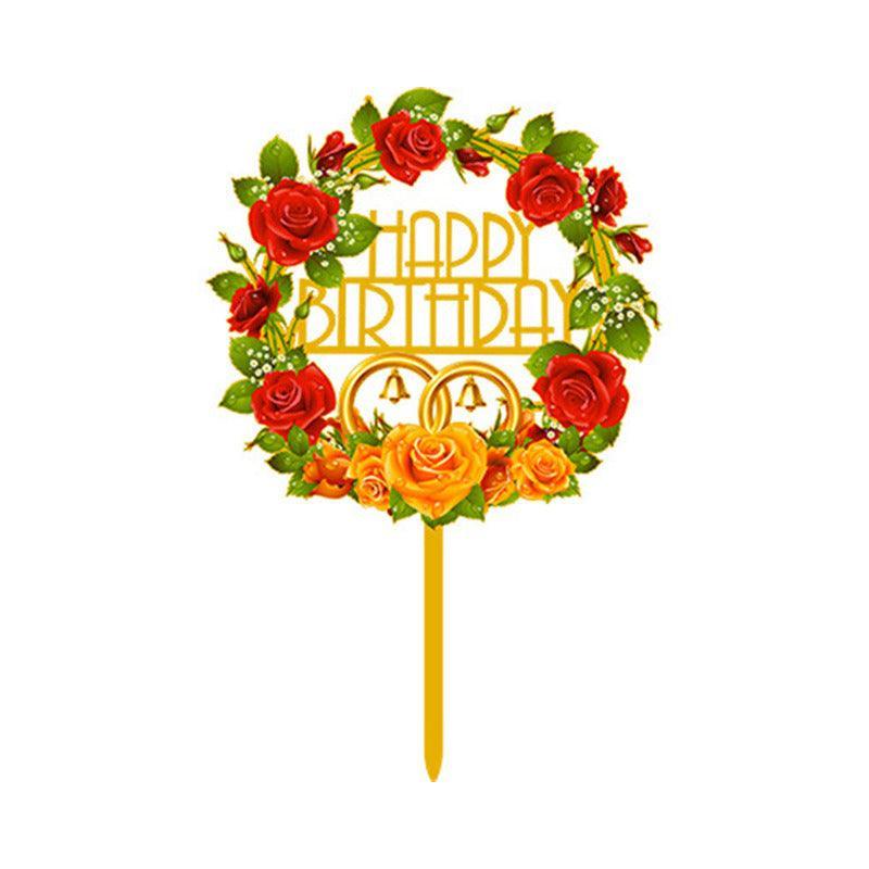 Happy Birthday Anniversary Wedding Cake Flowers Topper Acrylic Party Decorations - NO.10 14