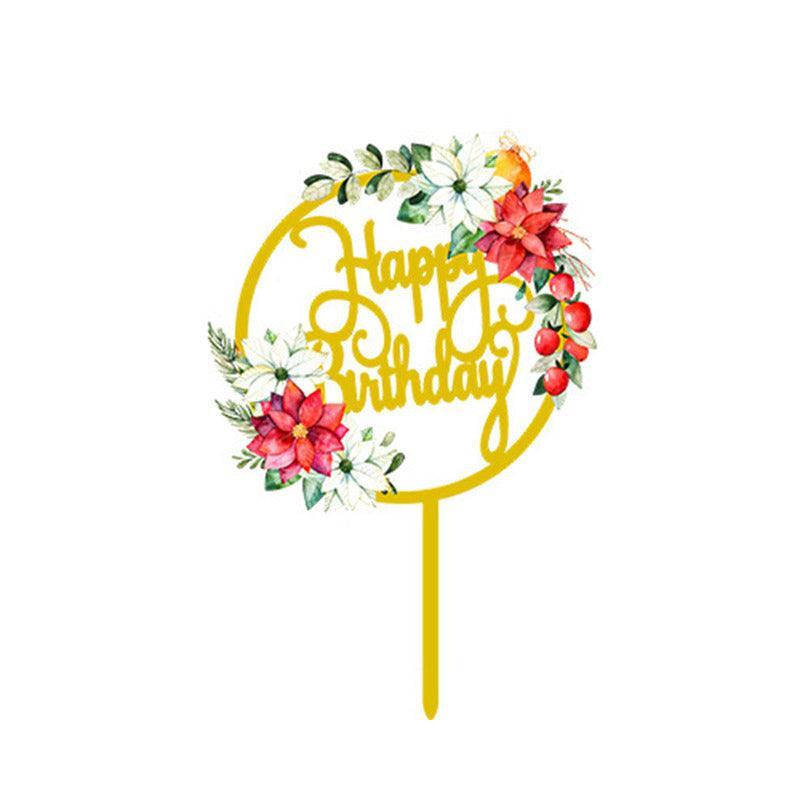 Happy Birthday Anniversary Wedding Cake Flowers Topper Acrylic Party Decorations - NO.11 12