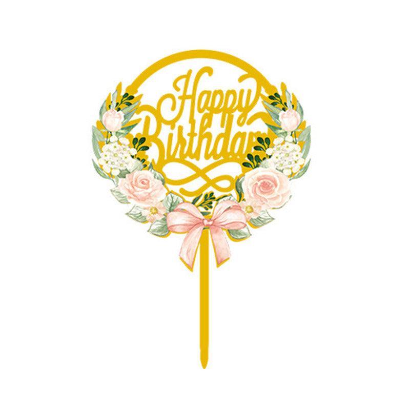 Happy Birthday Anniversary Wedding Cake Flowers Topper Acrylic Party Decorations - NO.12 6