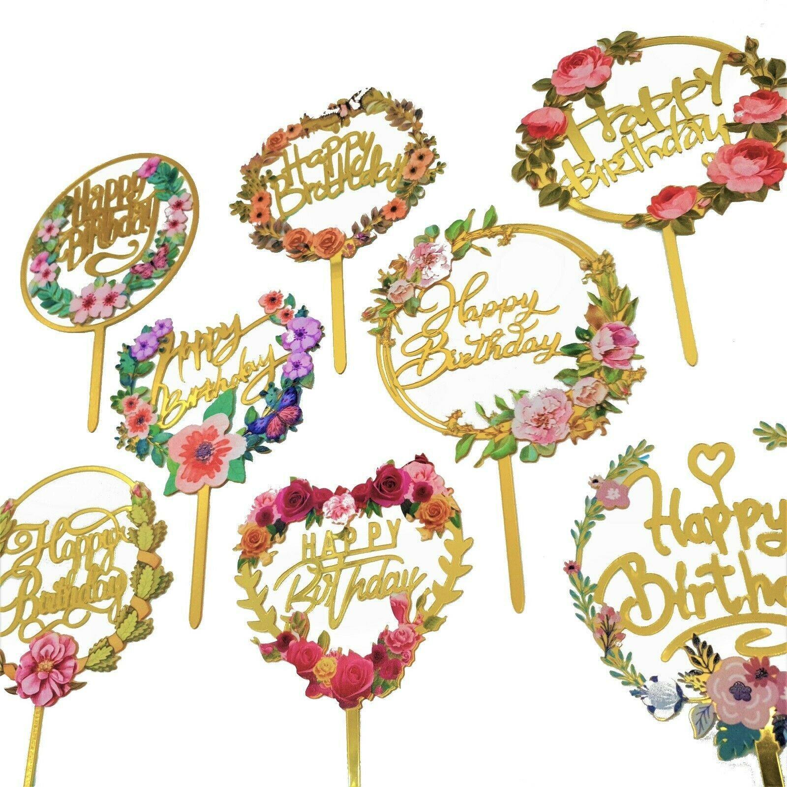 Happy Birthday Anniversary Wedding Cake Flowers Topper Acrylic Party Decorations - NO.13 4