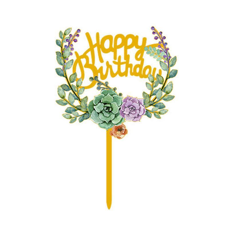 Happy Birthday Anniversary Wedding Cake Flowers Topper Acrylic Party Decorations - NO.02 15