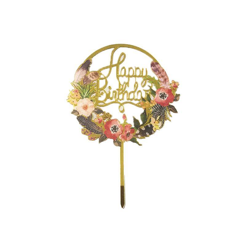 Happy Birthday Anniversary Wedding Cake Flowers Topper Acrylic Party Decorations - NO.05 11