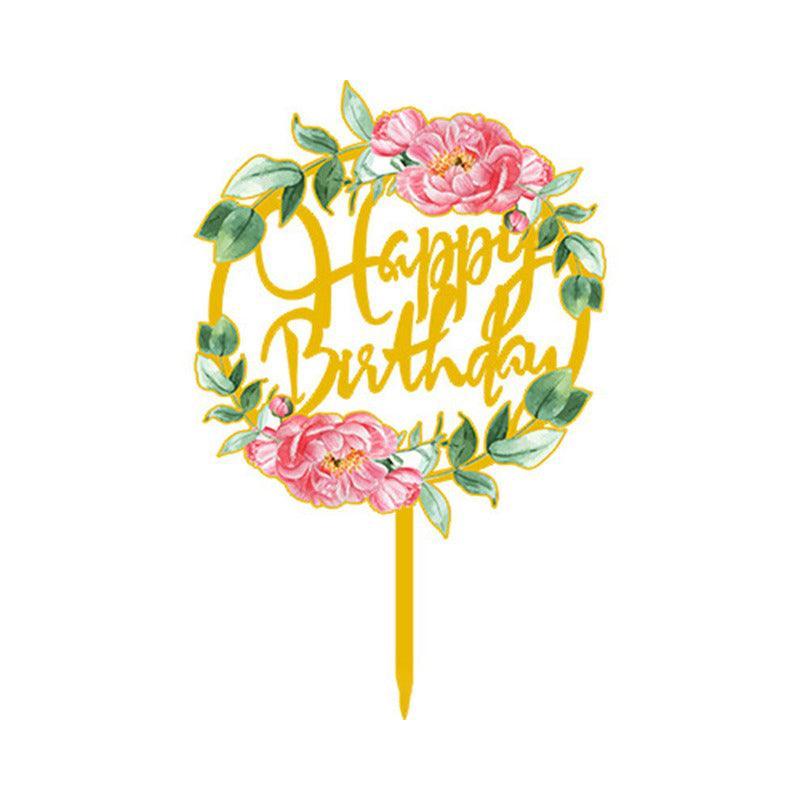 Happy Birthday Anniversary Wedding Cake Flowers Topper Acrylic Party Decorations - NO.08 8
