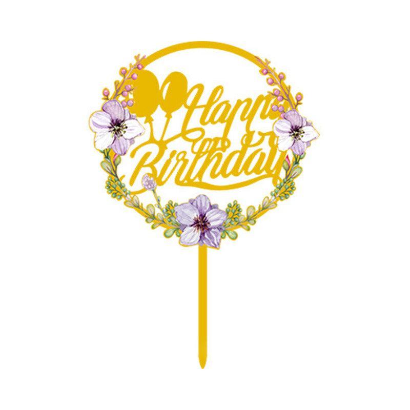 Happy Birthday Anniversary Wedding Cake Flowers Topper Acrylic Party Decorations - NO.08 9