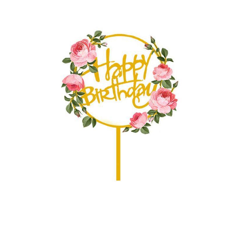 Happy Birthday Anniversary Wedding Cake Flowers Topper Acrylic Party Decorations - NO.09 13
