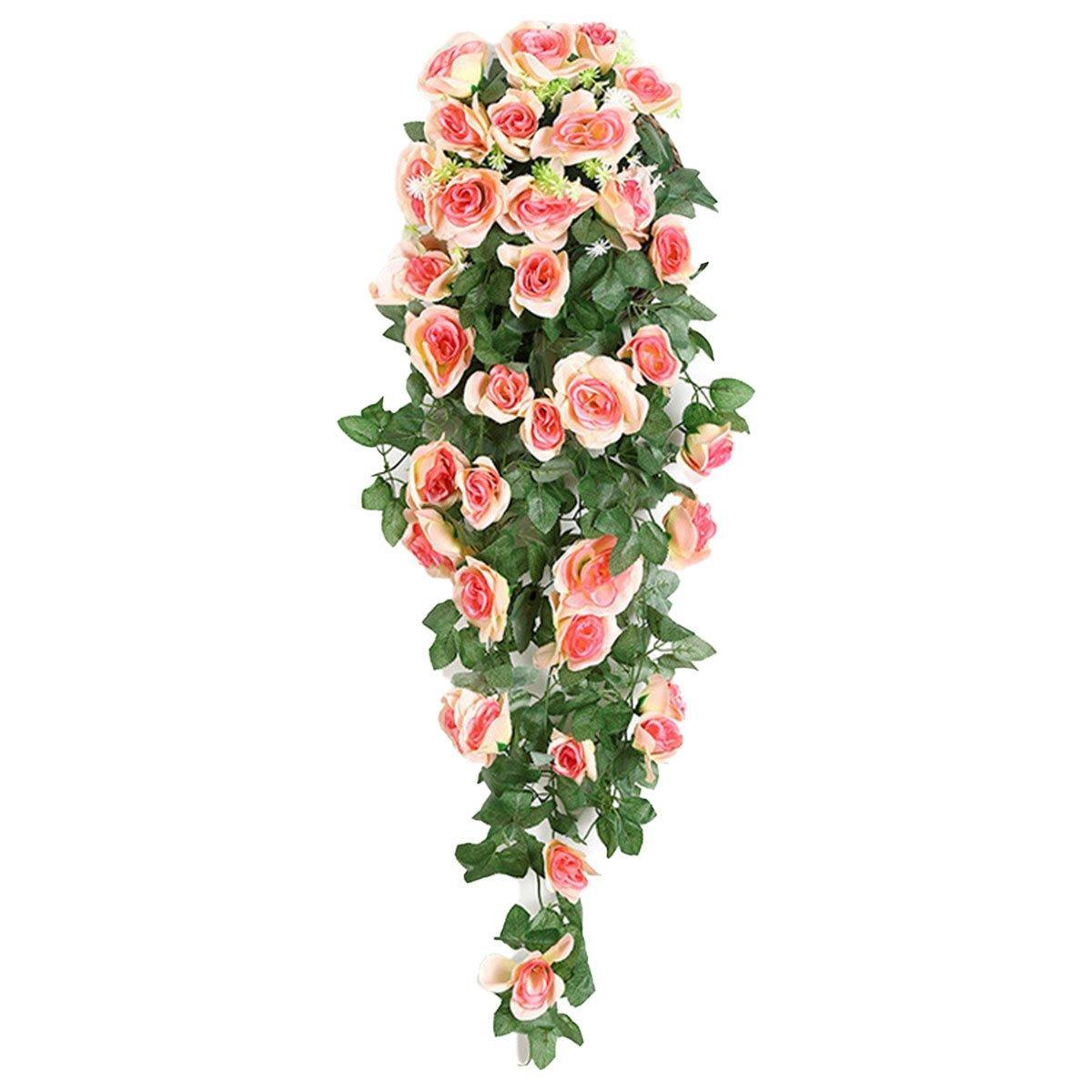 2PCS Artificial Rose Flower Garland Hanging Vine Home Wall Decor Fake Rattan - Purple 7