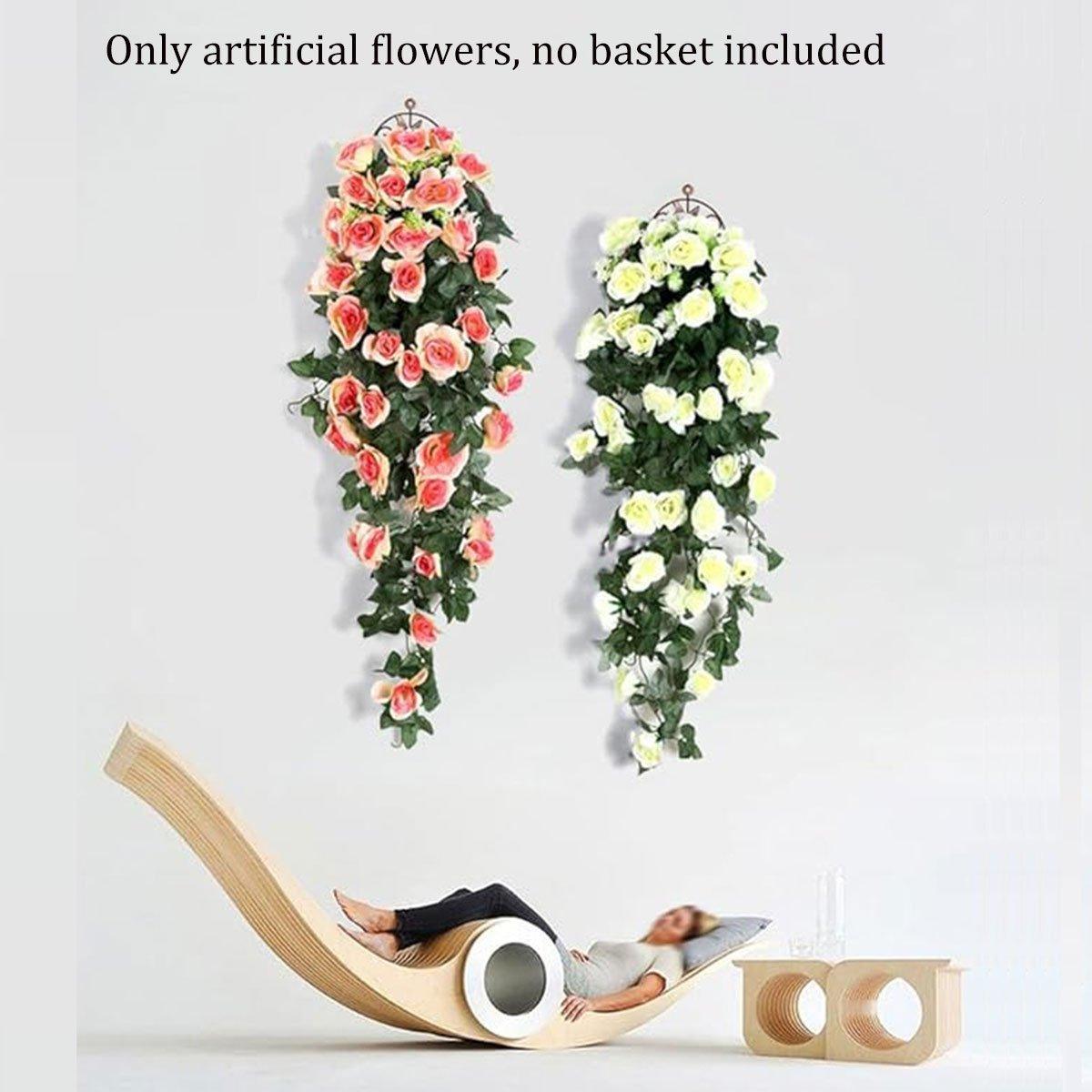 2PCS Artificial Rose Flower Garland Hanging Vine Home Wall Decor Fake Rattan - Rose Red 5