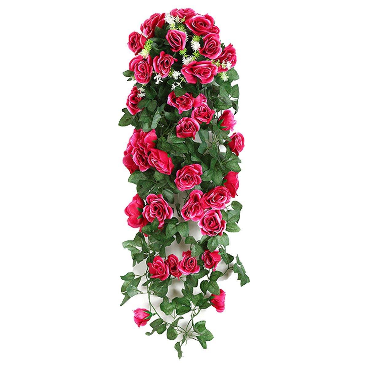 2PCS Artificial Rose Flower Garland Hanging Vine Home Wall Decor Fake Rattan - White 8
