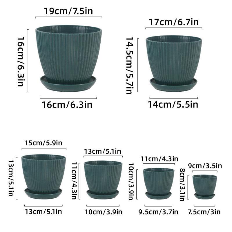 6PCS Simple Plastic Round Plant Pots Vertical Stripes Flower Pot Green Gardening - White 3