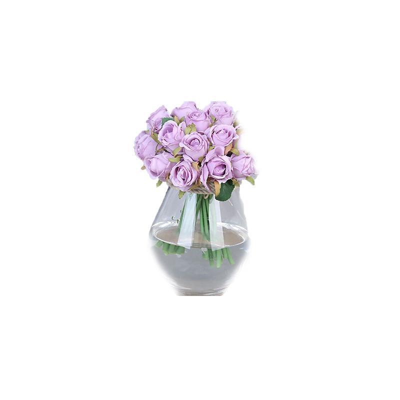 12 Heads Silk Rose Artificial Flowers Fake Bouquet - White+blue 7