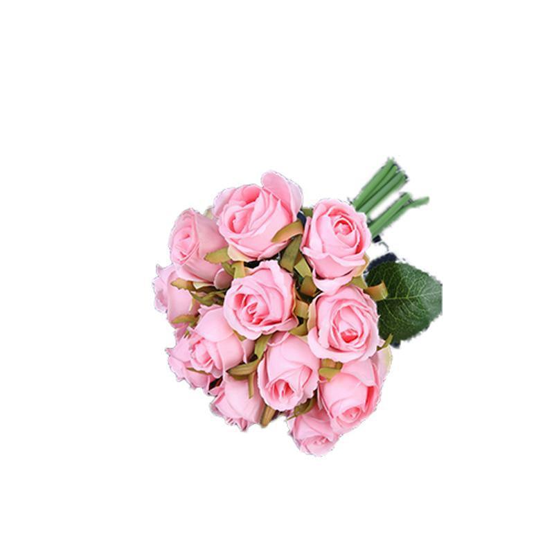 12 Heads Silk Rose Artificial Flowers Fake Bouquet - White+blue 11