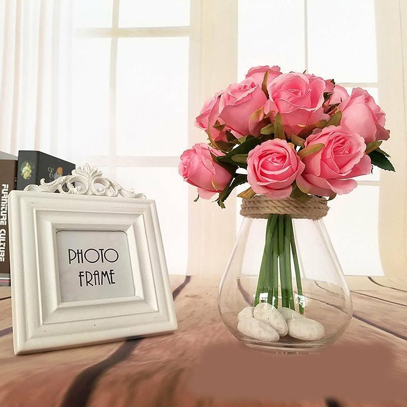 12 Heads Silk Rose Artificial Flowers Fake Bouquet - Champagne 5