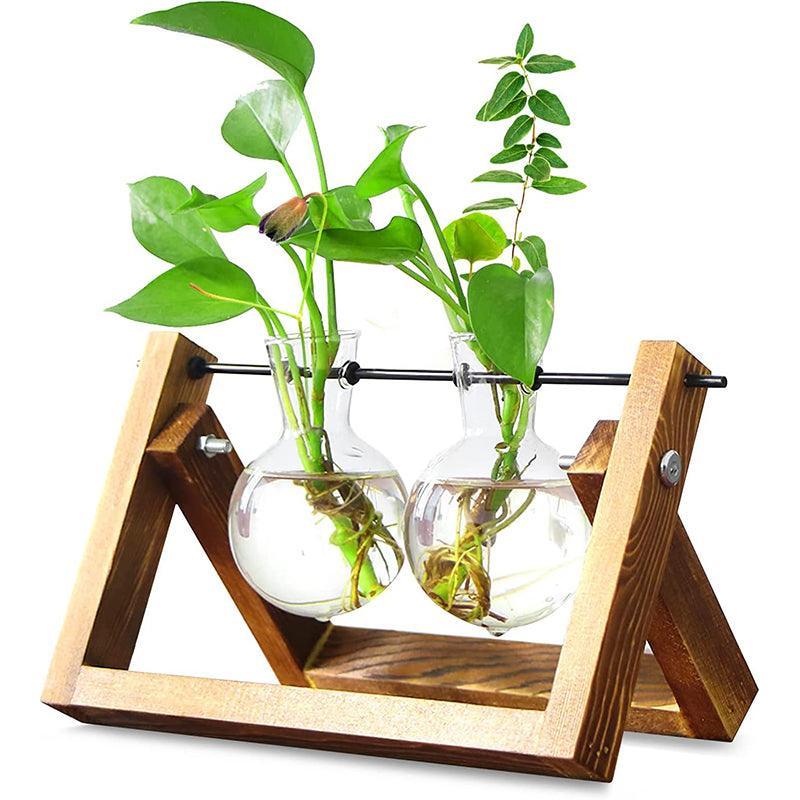 Wood Stand Glass Vase Terrarium Hydroponic Hanging Planter Home Decor - S With 1 Bottle 7