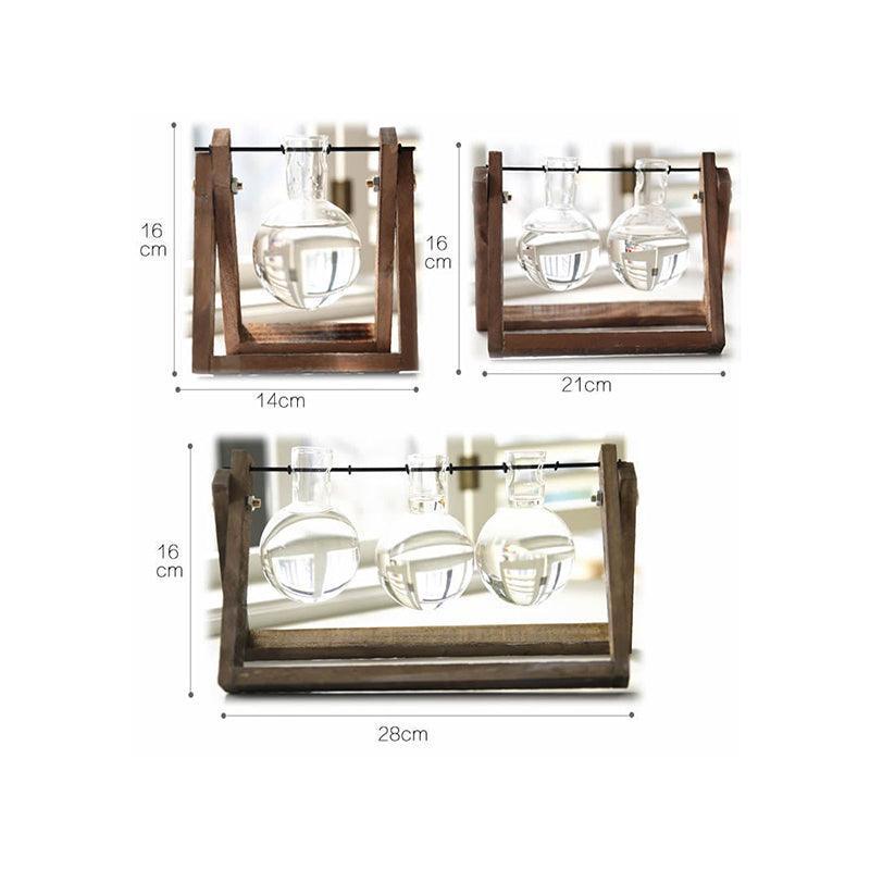 Wood Stand Glass Vase Terrarium Hydroponic Hanging Planter Home Decor - M With 2 Bottles 3