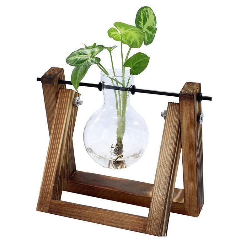 Wood Stand Glass Vase Terrarium Hydroponic Hanging Planter Home Decor - L With 3 Bottles 6