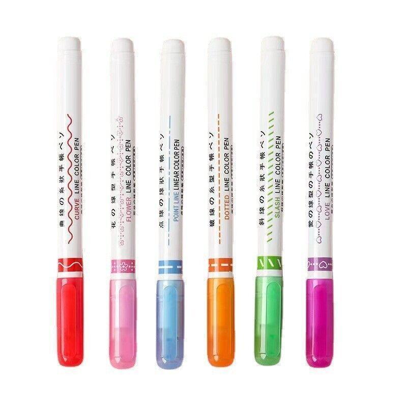 6PCS Dual Tip Line Drawing Pens – Fun Patterned Colour Markers Set
