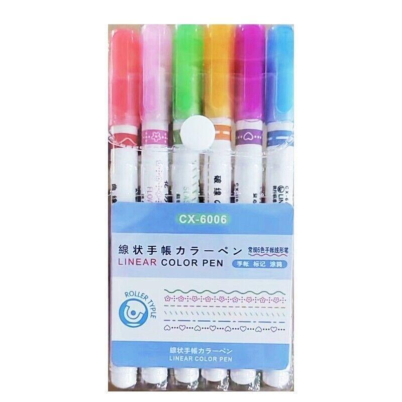 6PCS Dual Tip Line Drawing Pens – Fun Patterned Colour Markers Set 3