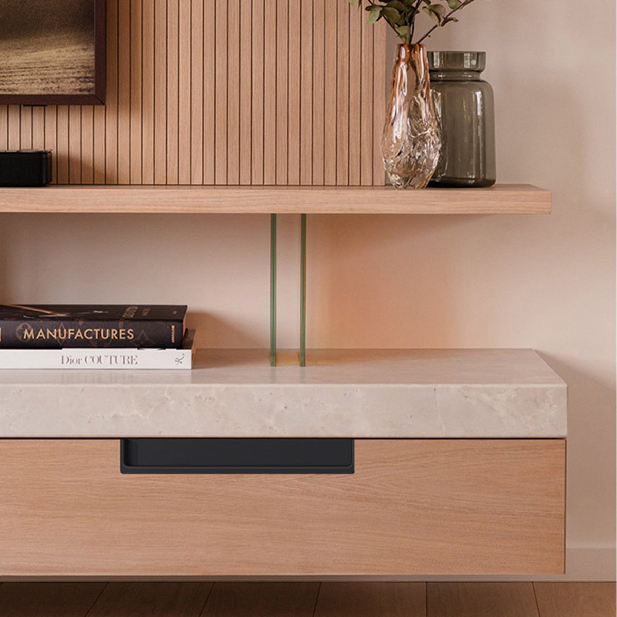 Hidden Recessed Cabinet Handle 120mm 200mm Slotted Drawer Door Pull Furniture - Black-120mm 4