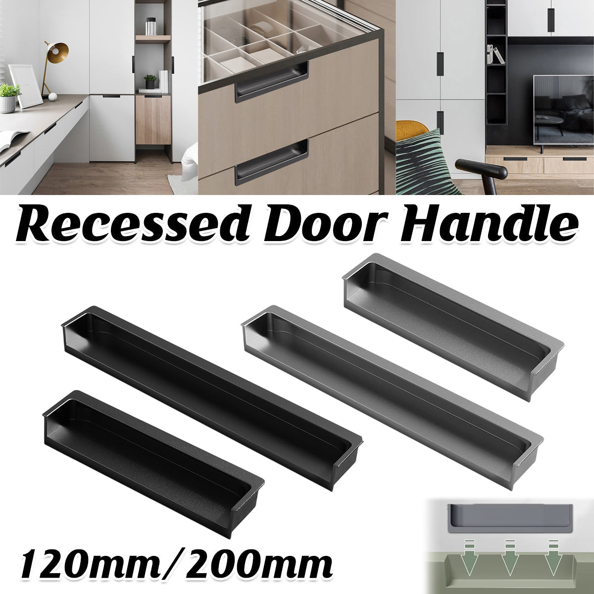 Hidden Recessed Cabinet Handle 120mm 200mm Slotted Drawer Door Pull Furniture - Grey-200mm