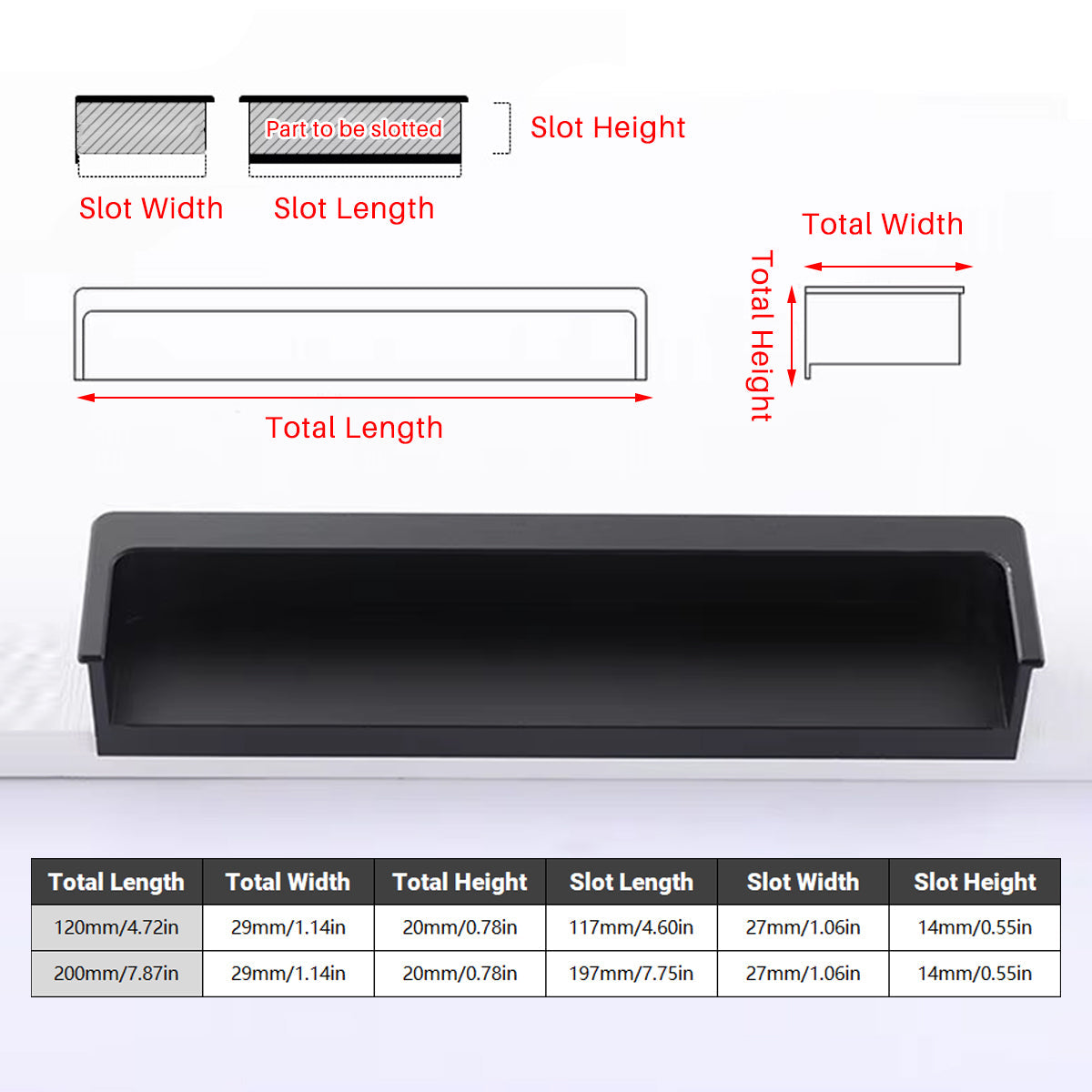 Hidden Recessed Cabinet Handle 120mm 200mm Slotted Drawer Door Pull Furniture - Grey-200mm 3