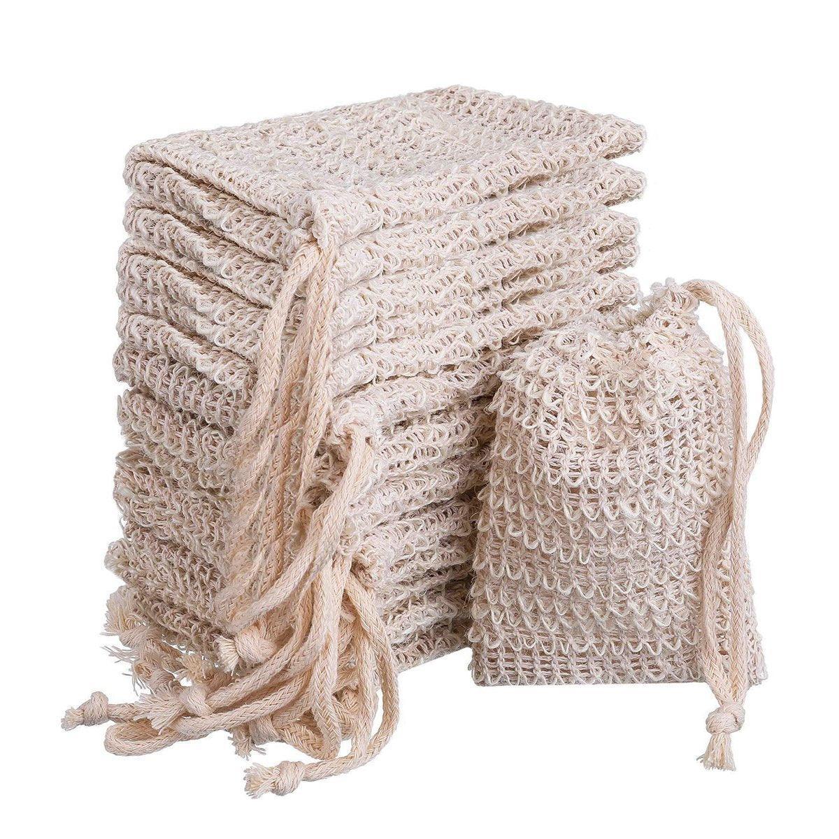50PCS Soap Exfoliating Bags Cotton Linen Foaming Soap Saver Bag Pouch Drawstring