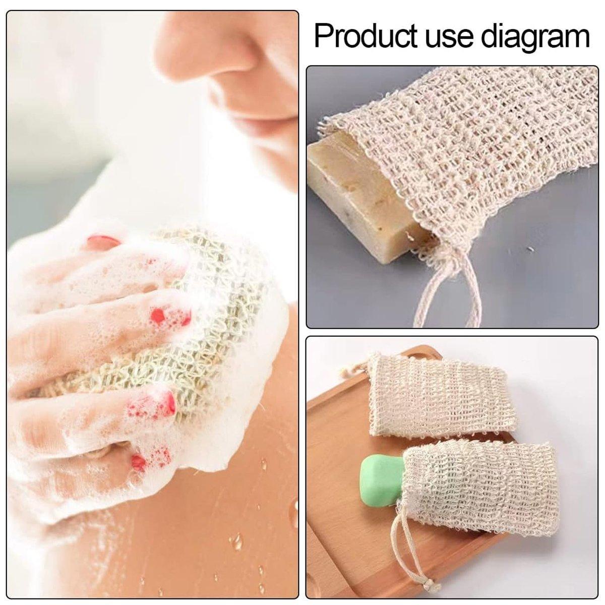 50PCS Soap Exfoliating Bags Cotton Linen Foaming Soap Saver Bag Pouch Drawstring 4