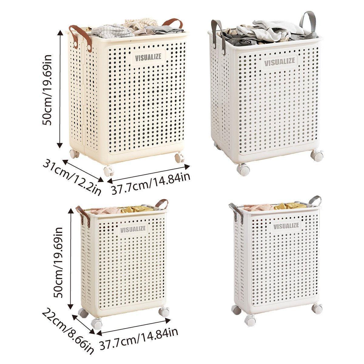 Folding Portable Laundry Basket Multifunctional Storage for Bathroom Household - M-Beige 3