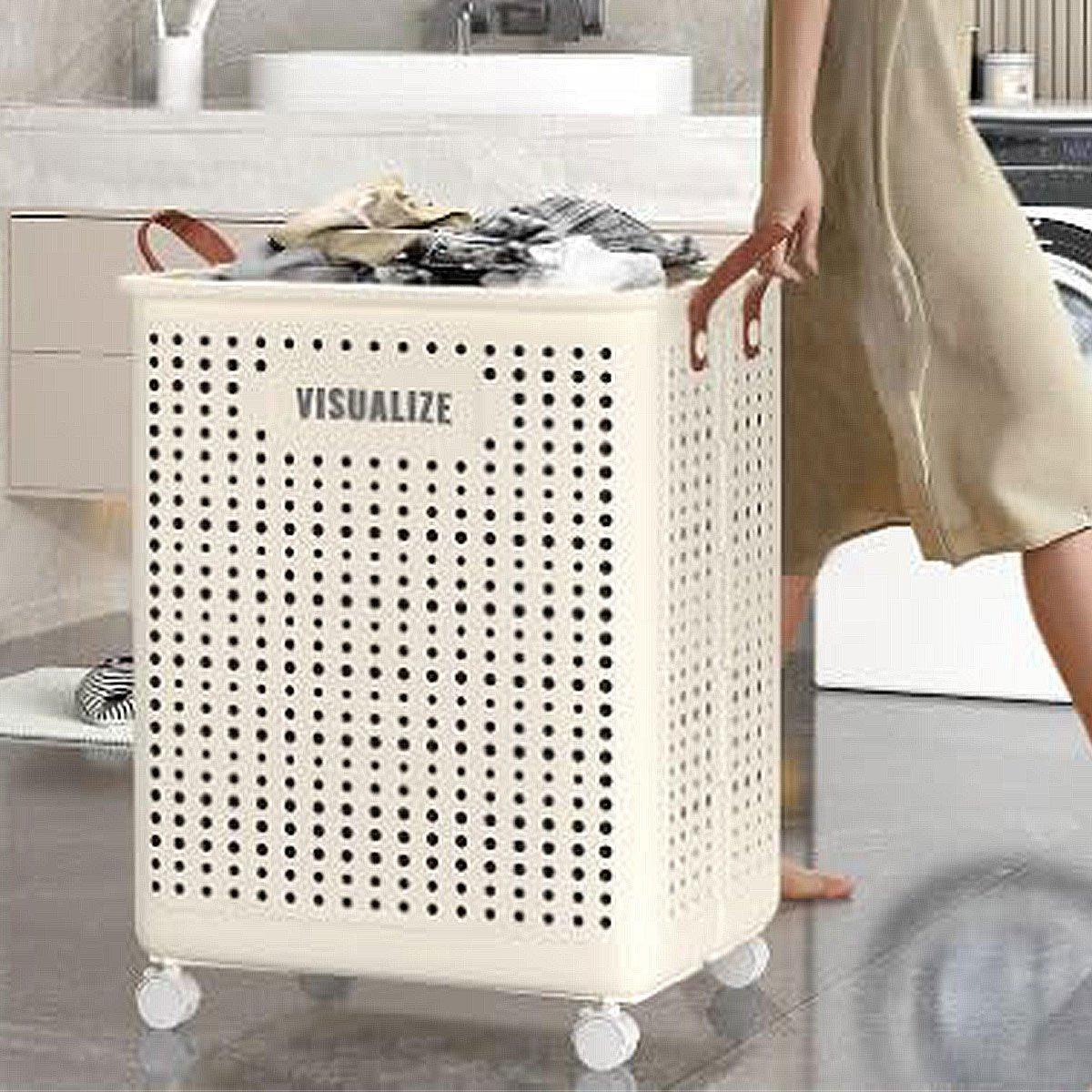 Folding Portable Laundry Basket Multifunctional Storage for Bathroom Household - M-Beige 4