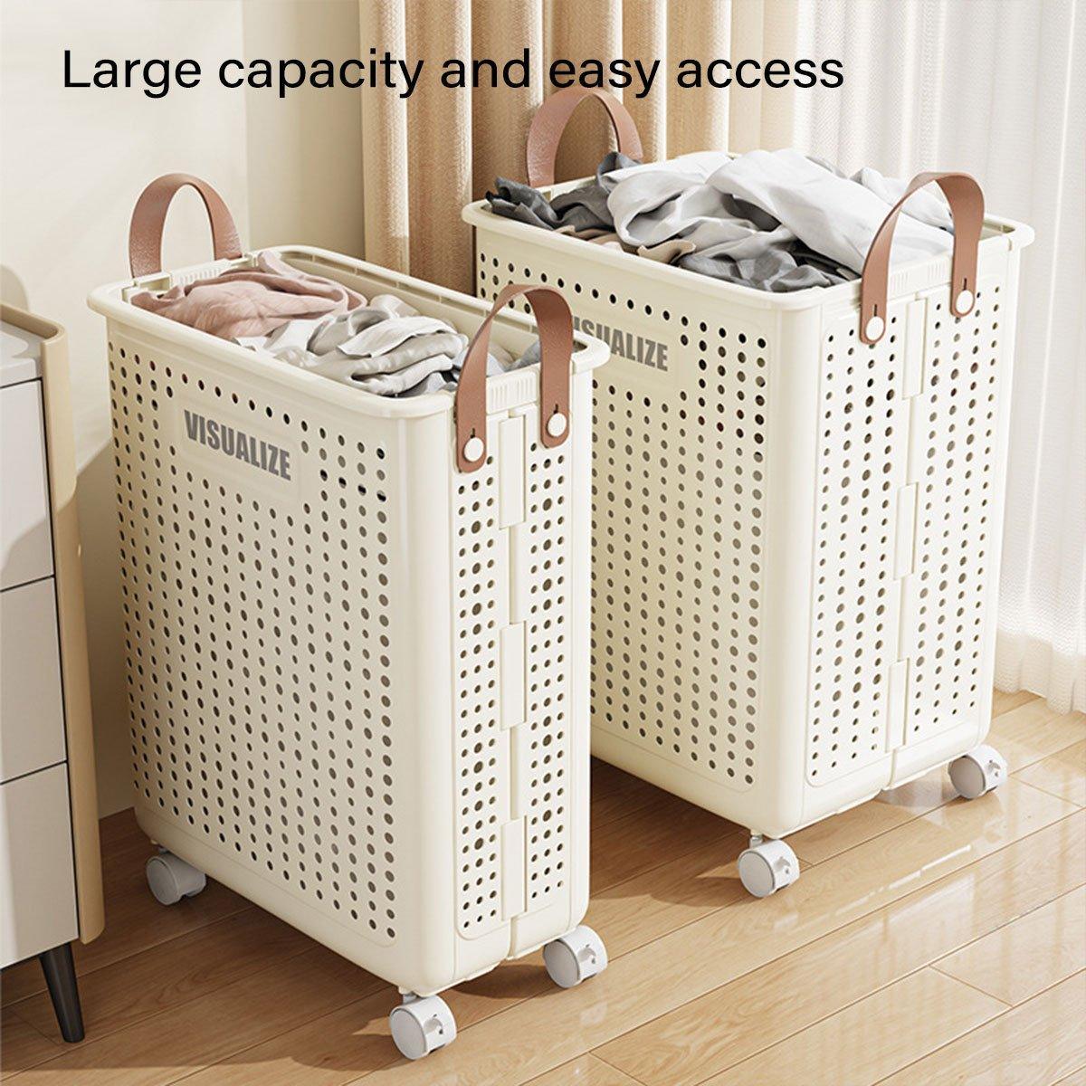 Folding Portable Laundry Basket Multifunctional Storage for Bathroom Household - M-Beige 5