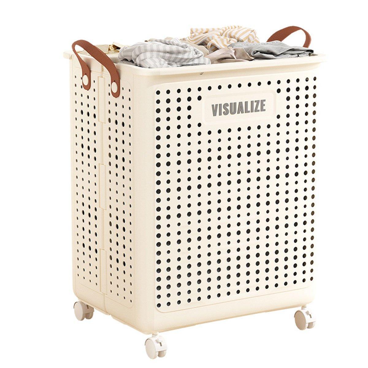 Folding Portable Laundry Basket Multifunctional Storage for Bathroom Household - M-Beige 9