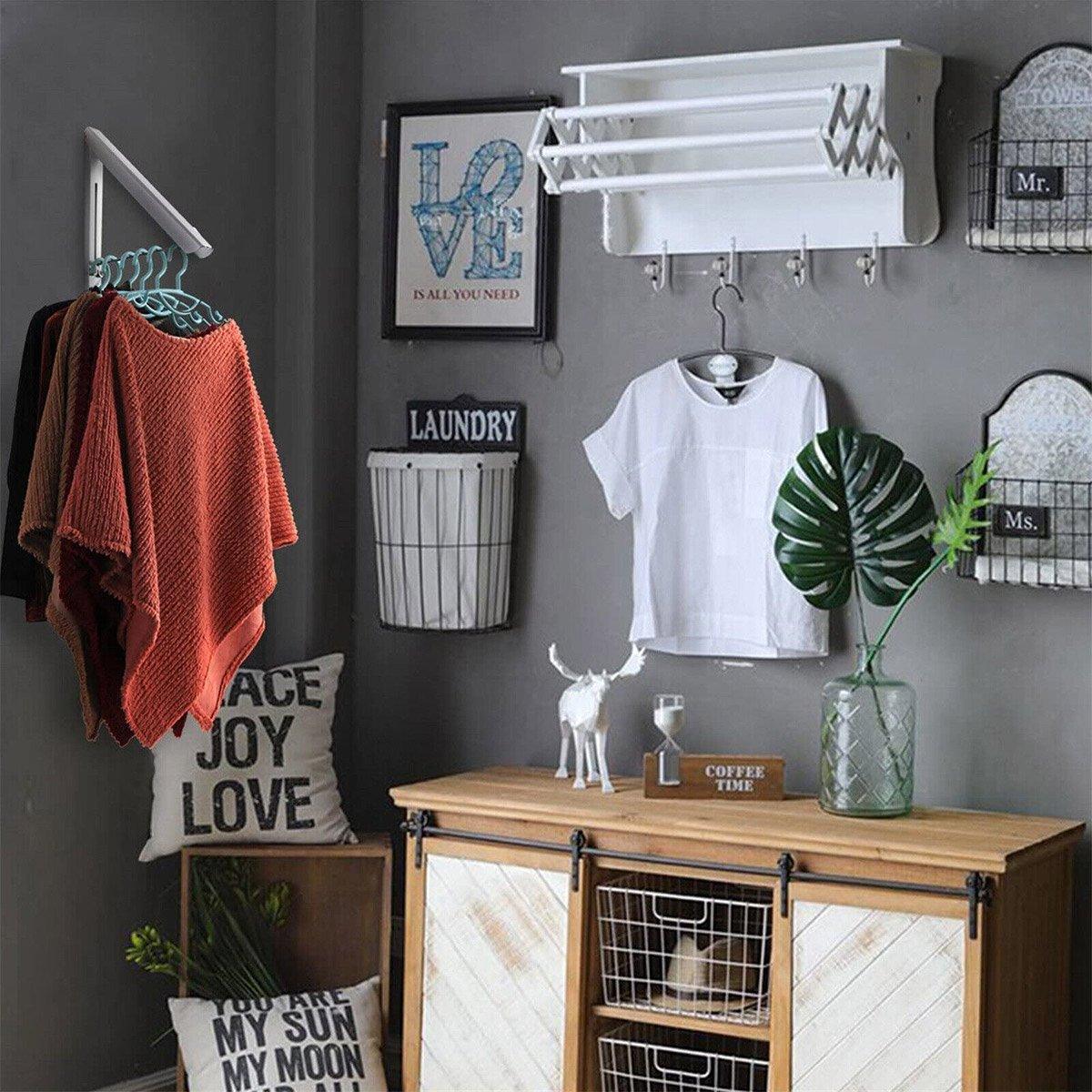 Mini Wall Hanging Retractable Clothes Drying Rack Space Saving Laundry Hanger - D 4