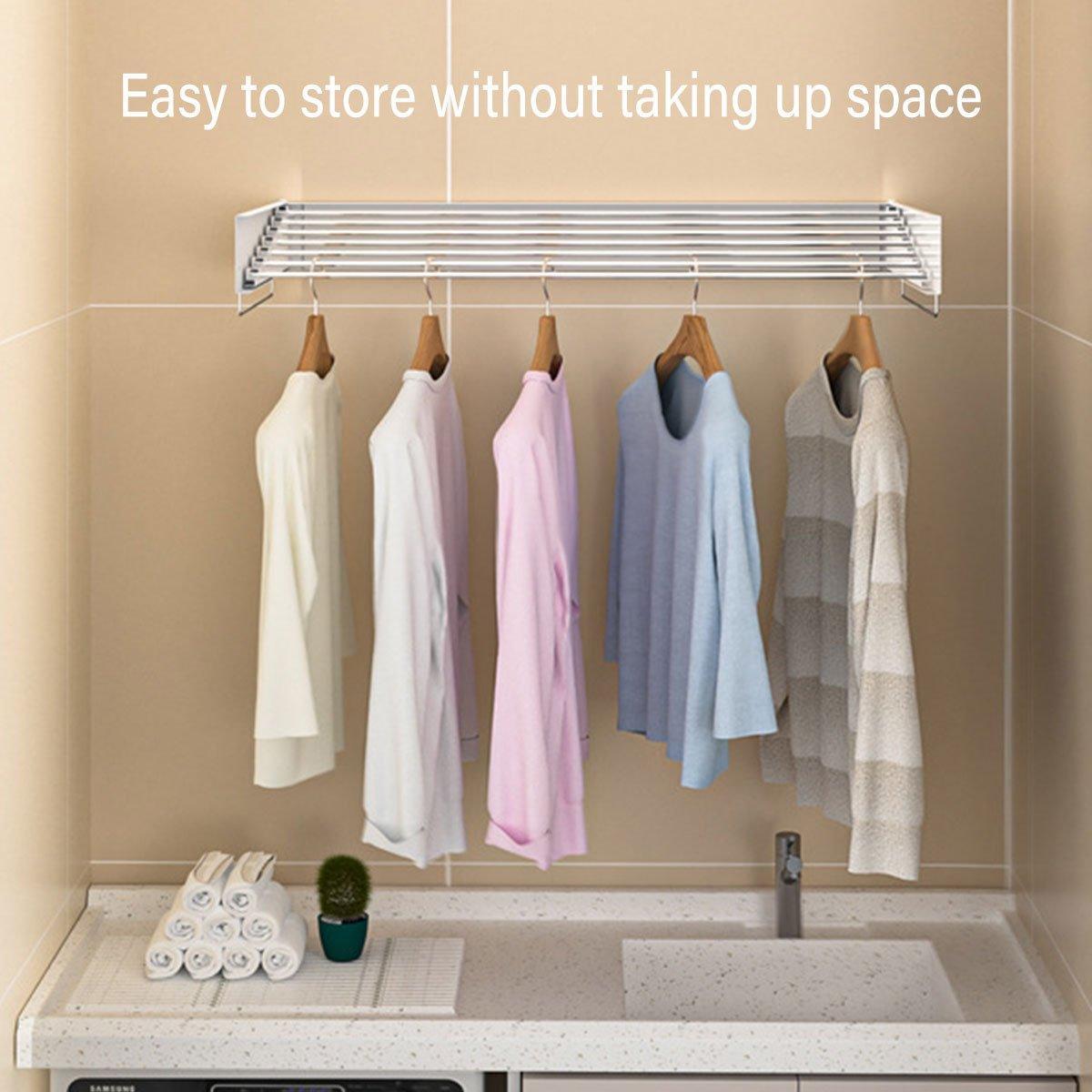 Foldable Wall Hanging Clothes Drying Rack Invisible Balcony Towel Laundry Rack - White 4