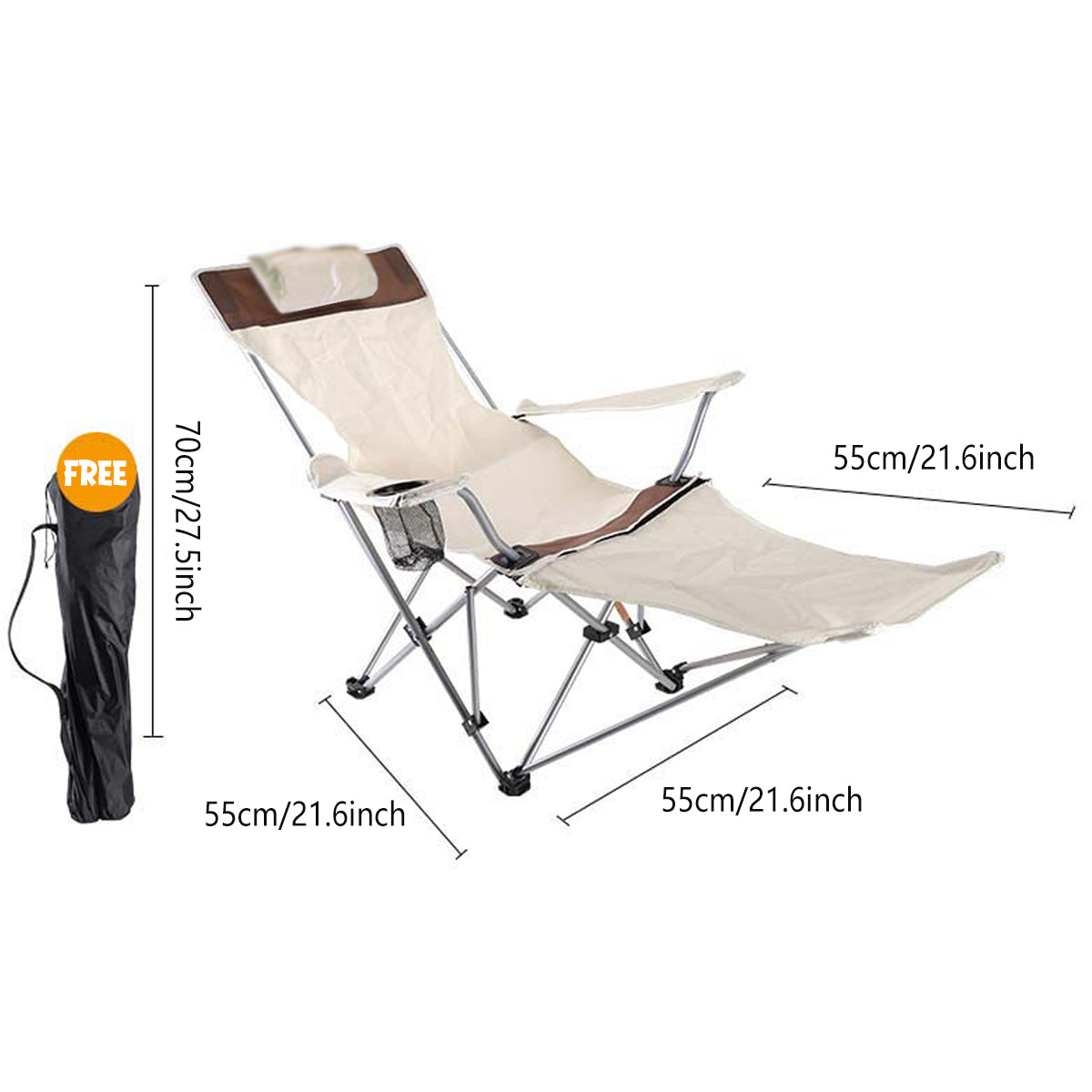 Outdoor Folding Recliner Portable Beach Camping Chair for Sitting and Lying 3