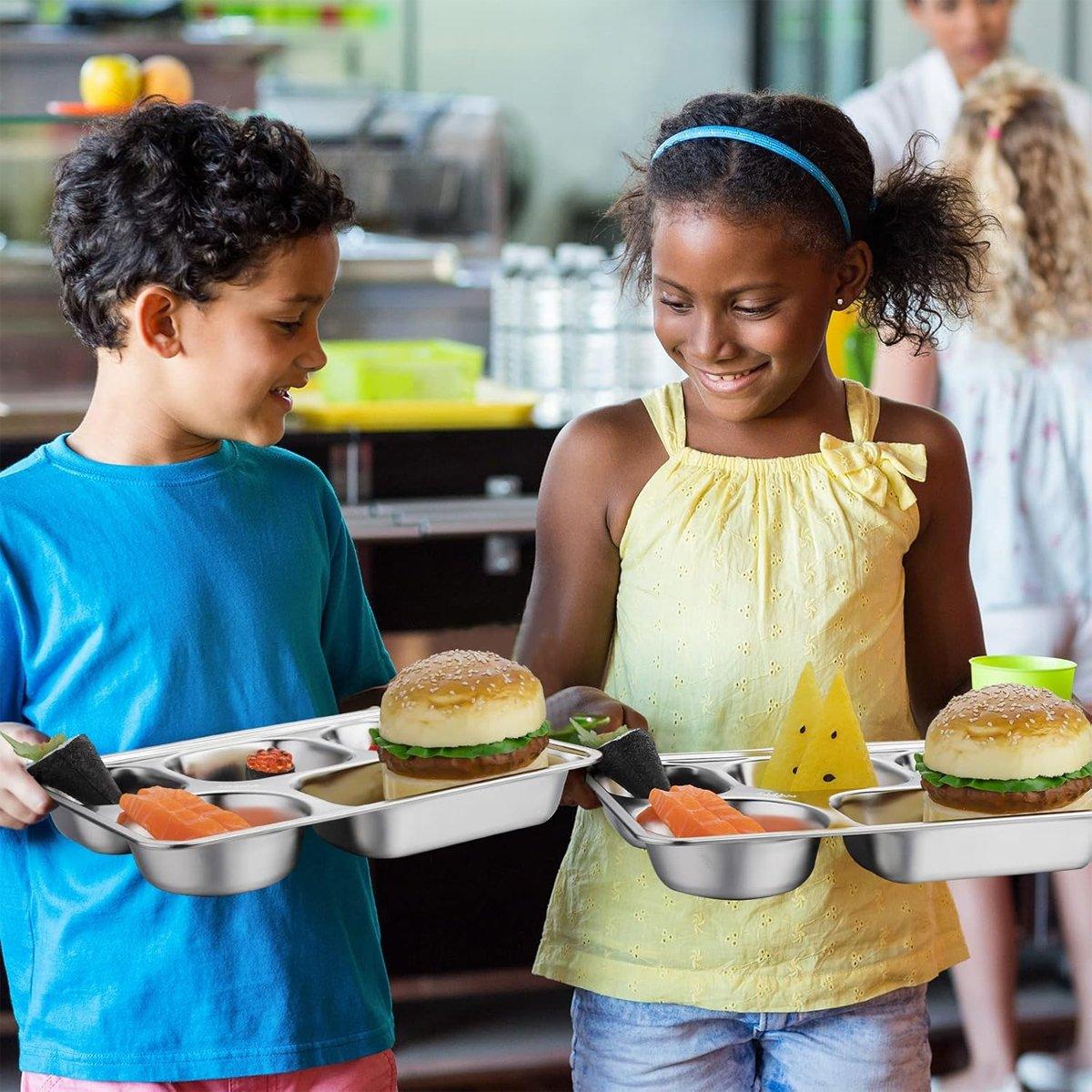 8pcs Stainless Steel Divided Dinner Plates Square Fast Food Plate for Students 4