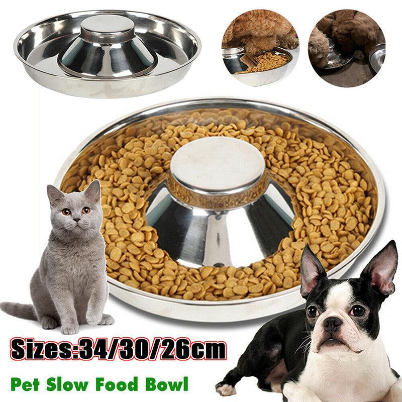 Stainless Steel Pet Bowl Slow Feeder Dish Puppy Dog Cat Food Feeding Weaning Bowl - S