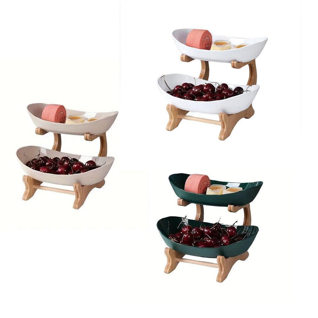 Modern Multi-layer Bamboo Fruit Snack Plate Rack Creative Living Room Plate Rack - Beige