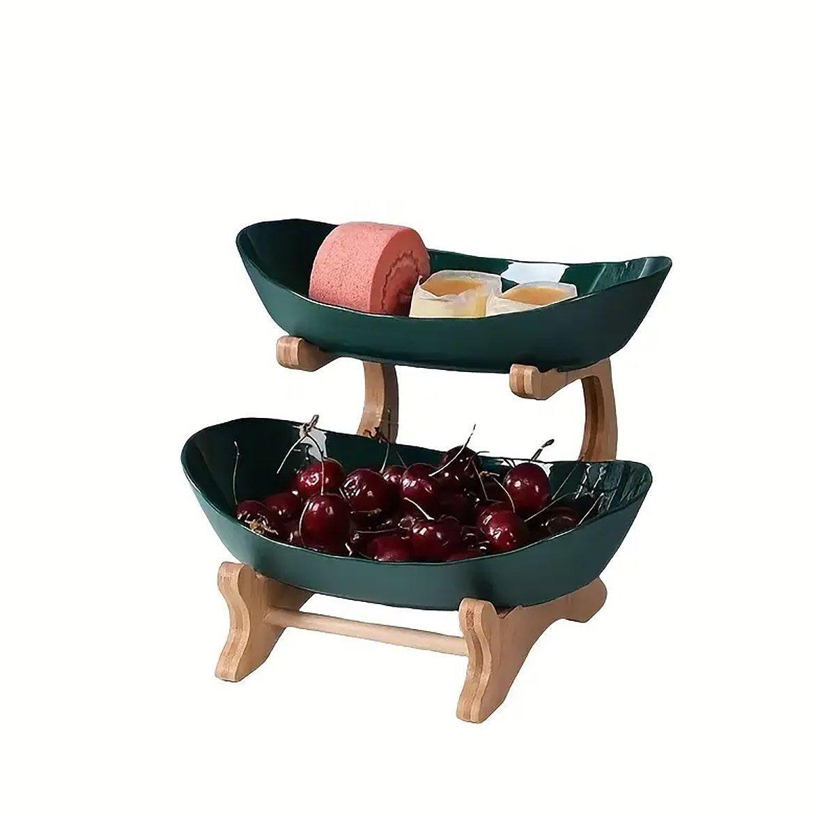 Modern Multi-layer Bamboo Fruit Snack Plate Rack Creative Living Room Plate Rack - Green 6