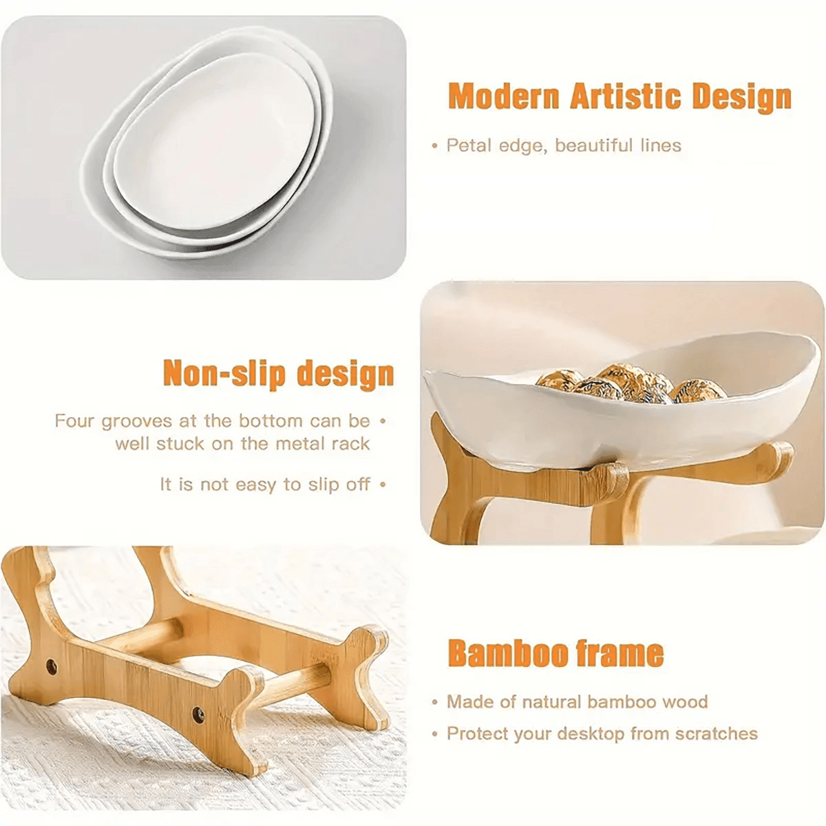 Modern Multi-layer Bamboo Fruit Snack Plate Rack Creative Living Room Plate Rack - White 5