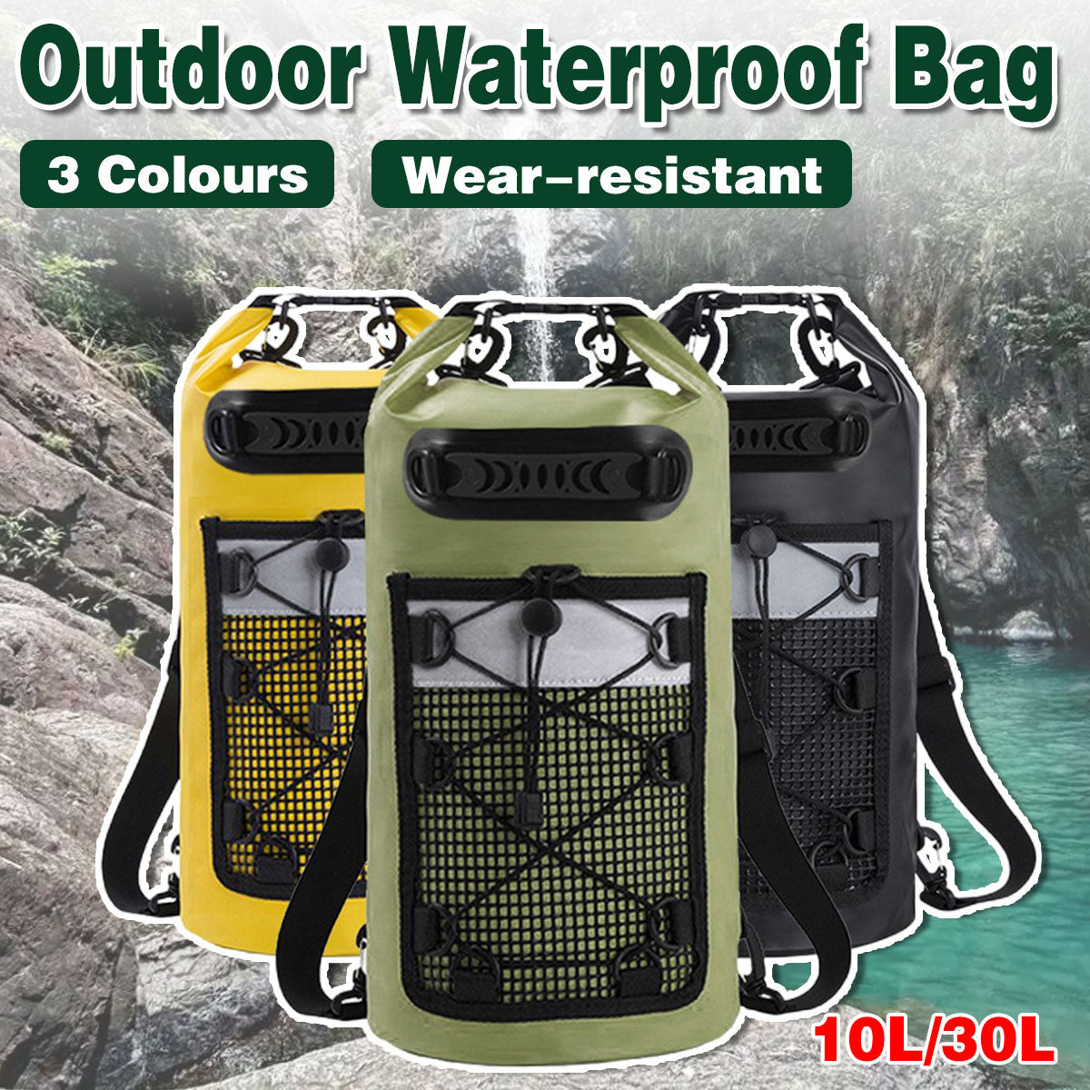 Outdoor Waterproof Dry Bag Roll Top Sack Rafting Swimming Hiking Travel Gear - Yellow - 30L