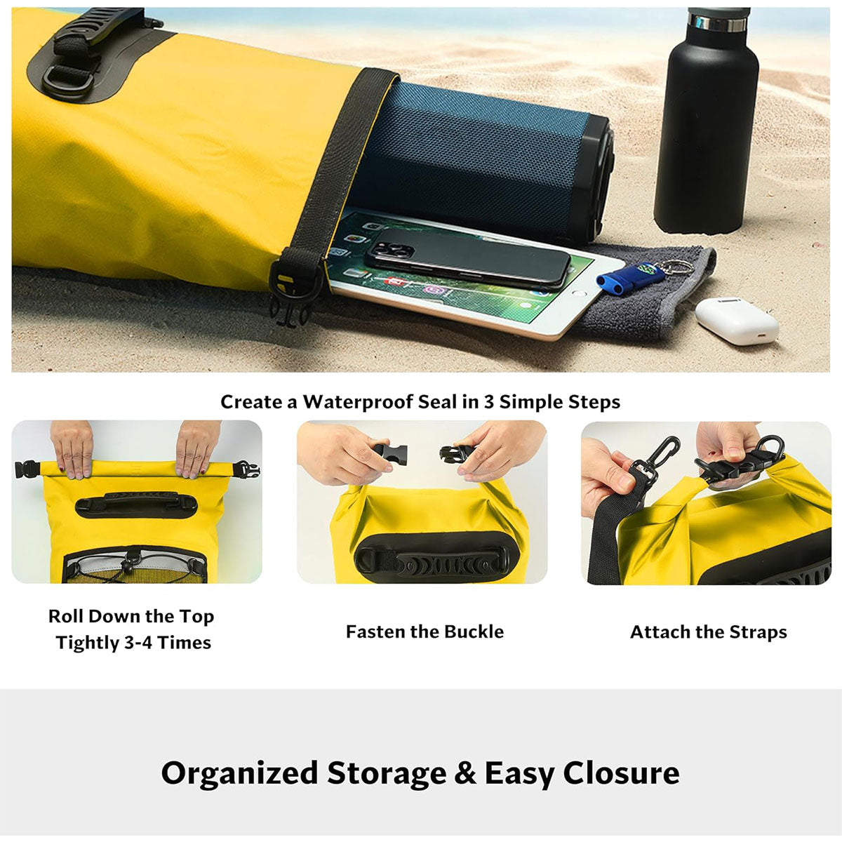 Outdoor Waterproof Dry Bag Roll Top Sack Rafting Swimming Hiking Travel Gear - Yellow - 30L 5