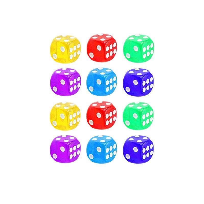 12-48PCS 6 Sided Games Dice Transparent Coloured Game Play Toy Bulk Board Game - 12PCS 6
