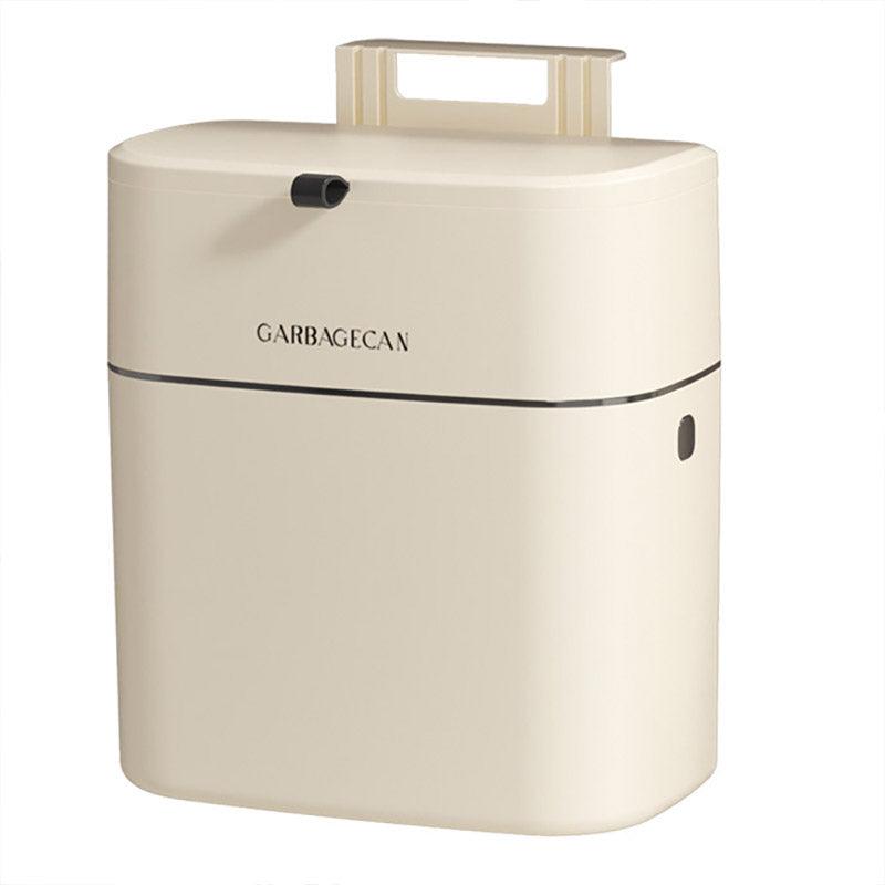 Wall Mounted Hanging Waste Bin with Lid Household Cabinet Trash Can Cream White