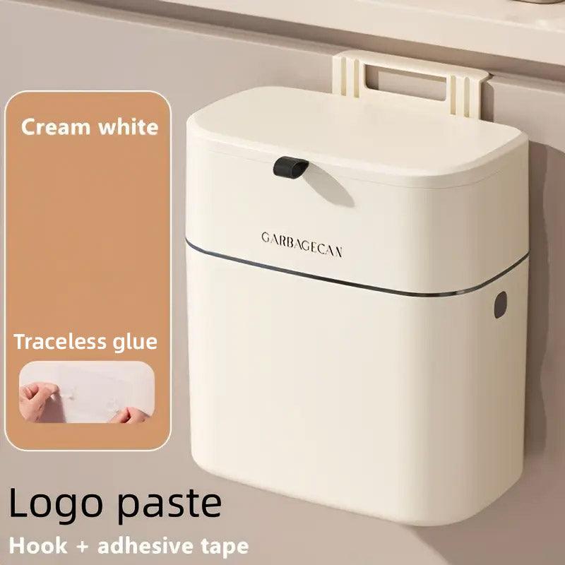 Wall Mounted Hanging Waste Bin with Lid Household Cabinet Trash Can Cream White 5