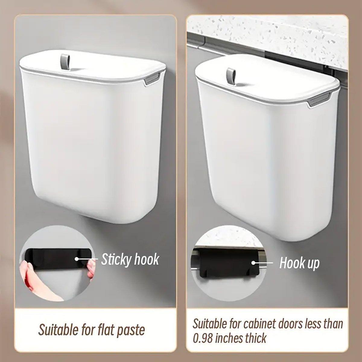 Wall Mounted Hanging Wastebasket with Sliding Lid for Kitchen and Bathroom Use - 9L 5
