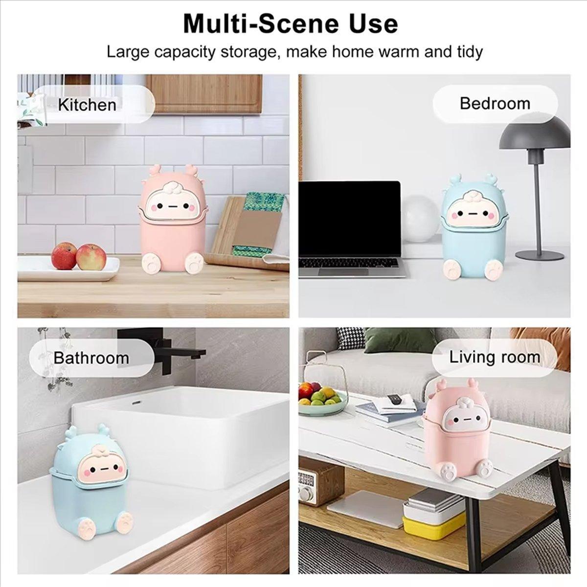 Mini Monster Trash Can Desktop Flip Top Garbage Bin Small Plastic Waste Basket - Light Blue 5